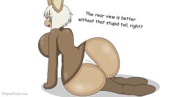 ass ass_bigger_than_breasts ass_bigger_than_head ass_bigger_than_torso big_ass big_breasts big_butt breasts breasts brown_fur clothed dropedartist furry furry_ass furry_breasts furry_ears furry_female furry_only furry_tail huge_ass looking_at_viewer made_in_abyss nanachi pink_hair rear_view smile socks talking_to_viewer text turtleneck_sweater