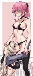 2girls an-94_(girls'_frontline) blush cunnilingus dogs_(dlrkdejr26) female female_only girls'_frontline kneeling lingerie multiple_girls oral oral_sex panties_aside pink_hair silver_hair st_ar-15_(girls'_frontline) standing underwear