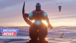 big_breasts breasts crossover female gipsy_danger godzilla godzilla_(series) huge_breasts jaeger notsafeforgek pacific_rim sea sunrise thick_thighs water wide_hips