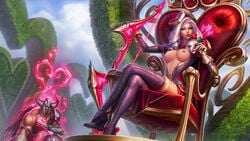 ashe_(league_of_legends) blue_eyes eyebrows eyelashes heartbreakers_series heartseeker_ashe league_of_legends liquidshadow long_hair red_lipstick slim tagme tryndamere white_hair