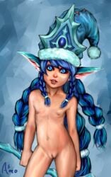 1girls animal_ears asmo blue_eyes blue_hair braids cleft_of_venus fat_mons flat_chest hat innie_pussy league_of_legends long_hair looking_at_viewer lulu_the_fae_sorceress navel nipples plump_vulva puffy_pussy pussy riot_games snowdown_series solo thighs winter_wonder_lulu winter_wonderland_series