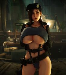 1girls 3d 3d_(artwork) alternate_breast_size areola_slip areolae areolae_slip beret big_ass big_breasts breasts breasts_bigger_than_head brown_hair capcom cleavage female female_only female_solo fingerless_gloves gloves hat huge_breasts human human_female human_only large_breasts nipples nipples_visible_through_clothing resident_evil resident_evil_3 skimpy skimpy_clothes solo solo_female tactical_gear thighs underboob vaako