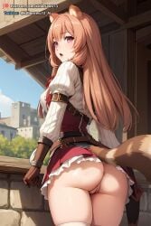 ai_generated animal_ears animal_tail ass long_hair looking_back nekom14 no_panties pussy raphtalia tate_no_yuusha_no_nariagari uncensored upskirt white_thighhighs