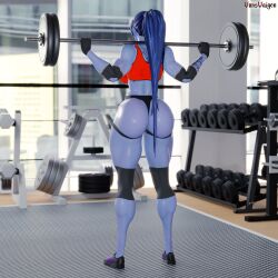 1girls 3d abs amelie_lacroix ass big_ass big_breasts black_fingernails black_nails black_thong blizzard_entertainment blue_hair elbow_sleeve female female_only fit fit_female gym looking_at_viewer muscular muscular_female muscular_thighs no_pants oiled oiled_skin oily overwatch overwatch_2 ponytail purple-skinned_female purple_skin solo solo_female sports_bikini sports_bra tattoo tattoo_on_stomach thick_thighs thong thunder_thighs vonsvaigen wide_hips widowmaker yellow_eyes