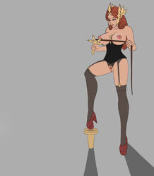 1girls corset garter_straps high_heels league_of_legends leona_(league_of_legends) pussy scarmiglione tagme vagina whip