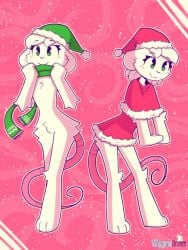 1boy anthro blush christmas christmas_hat christmas_outfit femboy fur furry male male_only mouse nude reggie_(whygena) rodent scarf solo whygena