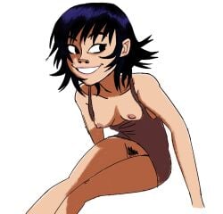 1girls asian_female black_hair breasts dress female gorillaz noodle_(gorillaz) pussy small_breasts smile sourdoughcat