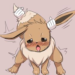 blush bodily_fluids claws disembodied_hand duo ear_grab eevee feral generation_1_pokemon hi_res negoya nintendo open_mouth pokemon pokemon_(species) saliva sex solo_focus spread_legs spreading sweat tail tail_grab