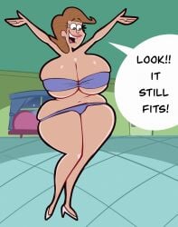 beeronica bikini breasts high_heels huge_breasts milf nickelodeon small_bikini text text_box text_bubble the_fairly_oddparents thick_thighs thighs timmy's_mom