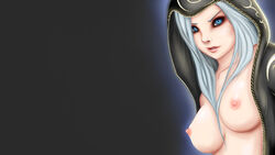 1girls ashe_(league_of_legends) blue_eyes breasts league_of_legends medium_breasts nipples white_hair zackargunov