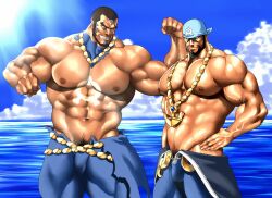 archie_(pokemon) balls bara beard bulge facial_hair flaccid flexing headkerchief male male_only matt_(pokemon) muscles muscular nintendo penis pokemon rabbit_(artist) rabbit_(pixiv744412) shirtless team_aqua