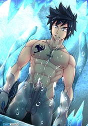 1boy abs bara cum fairy_tail gray_fullbuster male male_only muscle muscles nude pecs penis restrained solo testicles tofu_(coolboyz18)