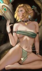 barely_clothed blonde_hair blue_eyes censored_pussy elf elf_female loincloth loincloth_aside medium_breasts one_nipple_out princess_zelda short_hair tagme tears_of_the_kingdom the_legend_of_zelda weisart zelda_(tears_of_the_kingdom)