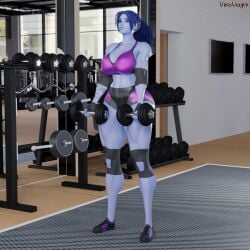 1girls 3d abs amelie_lacroix ass big_ass big_breasts black_fingernails black_nails black_thong blizzard_entertainment blue_hair elbow_sleeve female female_only fit fit_female gym looking_at_viewer muscular muscular_female muscular_thighs no_pants oiled oiled_skin oily overwatch overwatch_2 ponytail purple-skinned_female purple_skin solo solo_female sports_bikini sports_bra tattoo tattoo_on_stomach thick_thighs thong thunder_thighs vonsvaigen wide_hips widowmaker yellow_eyes