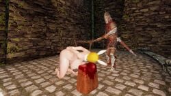 3d blonde_hair blood bunny_ears chopping_block decapitated_head decapitation enormous_breasts execution executioner gore guro heart_pasties huge_ass huge_breasts skyrim tagme the_elder_scrolls video