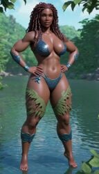 3d abs ai_generated athletic athletic_female belly belly_button big_breasts bikini brown_body brown_hair brown_skin busty curly_hair curvaceous curvy curvy_figure fit_female forest gigantic_breasts hourglass_figure huge_breasts jungle large_breasts leaf_bikini looking_at_viewer massive_breasts muscular muscular_female navel pond pool queen_azara ripped tagme tan_body thick_legs thick_lips thick_thighs thighs thunder_thighs water wet wet_skin