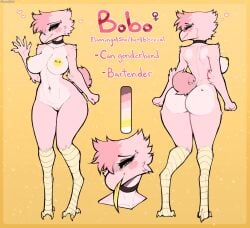 anthro ass avian bird bobo_(claweddrip) breasts claweddrip female fur genitals hi_res nipples nude original pink_body pink_fur pussy reference_image solo tongue tongue_out