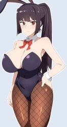 1girls absurd_res absurdres big_penis black_hair breasts breasts_bigger_than_head bunnysuit cleavage female fishnets high_resolution highres huge_breasts kdtwifi long_hair looking_at_viewer please_don't_bully_me,_nagatoro president_(nagatoro) red_eyes sana_sunomiya serious serious_face slim_waist solo_female thighs