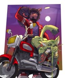 ammut_(vaughan) anthro cum cum_inside feline female female_protagonist freedom_planet freedom_planet_2 from_behind kapri male motorcycle oc vaughan_vic vehicle video_games wildcat