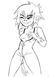 1girls asian_female bodysuit breasts clothing female gorillaz human monochrome nipples noodle_(gorillaz) noodle_(momentary_bliss) pale_skin small_breasts sourdoughcat