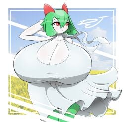 breasts curvaceous curvy djthepokemen enormous_breasts gigantic_breasts huge_ass huge_breasts huge_thighs kirlia large_ass pokemon pokemon_(species) short_hair shortstack sweater tsundere