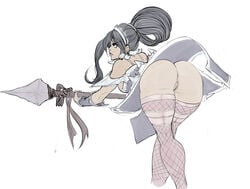 anus ass bent_over dat_ass exposed_anus exposed_ass exposed_pussy female fishnet_legwear fishnet_stockings french_maid_nidalee fully_clothed hair holding_weapon league_of_legends long_loincloth nidalee no_panties off_shoulder peach_pussy presenting_hindquarters pussy rear_view simple_background solo spear stockings streaked_hair tagme thick_thighs thigh_gap thigh_highs tied_hair upskirt vambraces vongrauenhausen warrior weapon white_background