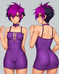 ai_generated bulge colorful_hair dark_eyes futa_only futanari original_character shemale short_dress short_hair tight_ass tight_dress