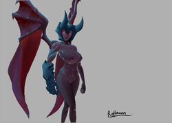 1girls aatrox big_breasts breasts female female_only league_of_legends purple_skin pussy roflmann rule_63 solo solo_female solo_focus tagme wings