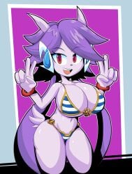 1girls anthro aquatic_dragon big_breasts bikini dragon dragon_girl female female_only female_protagonist freedom_planet freedom_planet_2 furry furry_only galaxytrail looking_at_viewer purple_body purple_hair purple_skin sash_lilac solo solo_female swimsuit video_games water_dragon yellowdrill