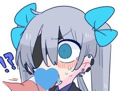 !? 2boys blue_bow blue_eyes blue_shirt blush bow censored collared_shirt commentary crossdressing cum cum_in_mouth cum_inside earrings erection eyepatch femboy feminine_male formal furrowed_brow gay girly grey_hair hair_between_eyes hairbow heart heart_censor highres jewelry long_hair looking_at_another low_twintails male male_focus male_only one_eye_covered op_na_yarou open_mouth oral original otoko_no_ko penis quad_tails rigel_(op_na_yarou) shirt simple_background suit surprised sweat tongue tongue_out trap twintails white_background wide-eyed yaoi