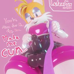 3d 3d_artwork anthro balls blender blender_eevee blue_eyes blue_eyeshadow condom_suit dialogue dominant_femboy dominant_submissive eggsaladsandwich erection eyeshadow femboy fox horny horny_male latex latexfox_(artist) leash male penis petplay pov self_upload solo sonic_(series) sonic_the_hedgehog_(series) tagme tails thick_thighs throbbing throbbing_balls throbbing_penis wide_hips