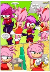 2girls amy_rose anthro bbmbbf comic female female_only mobian_mating_season_(comic) mobius_unleashed palcomix phone sega sonia_the_hedgehog sonic_(series) sonic_the_hedgehog_(series)