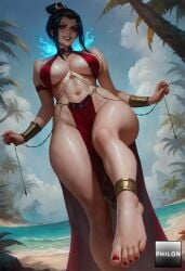 1girls ai_generated anklet avatar_the_last_airbender azula barefoot beach black_hair blue_fire blue_sky breasts chains cloud day feet female female_only fire foreshortening from_below grin hair_bun jewelry large_breasts legs looking_at_viewer nail_polish navel outdoors palm_tree pelvic_curtain philon red_lips red_nails sky smile solo stable_diffusion thighs toenail_polish toenails toes tree yellow_eyes