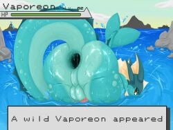 4:3 absurd_res anal anthro anus ass ass_up backsack balls big_butt blue_body bodily_fluids digital_media_(artwork) eeveelution english_text femboy gameplay_mechanics gaping gaping_anus gay gay_anal gay_male gay_sex generation_1_pokemon genitals hi_res homosexual homosexual_male homosexual_sex huge_butt humanoid_genitalia humanoid_penis interspecies looking_at_viewer looking_back male male/male male_only male_penetrated male_penetrating male_penetrating_male nintendo nude outside penis pokemon pokemon_(species) pokephilia presenting presenting_hindquarters raised_tail rear_view sea solo spiced_icy splashing_water tail text thick_thighs vaporeon watermark