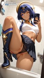 1girls 2026 ai_assisted ai_generated anime argyle_background artist_name bathroom breasts brick_wall bust candace_(genshin_impact) ceiling cellphone dark-skinned_female dark_skin explicit genshin_impact heterochromia hexagon hi_res high_quality high_resolution highres holding_phone honeycomb_background mihoyo mirror nail_polish panties patreon patreon_username phone pink_nails restroom shower_(place) skirt skypassion stable_diffusion tile_floor tile_wall tiles toilet toilet_paper underwear watermark