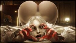 1:1 3d alternate_version_available arched_back ass_focus ass_up ass_up_face_down bending_over bent_over big_ass big_butt black_pupils blood_in_mouth blood_on_face blood_on_hand blood_stain capcom child_bearing_hips dat_ass detailed_background drakepowers face_down_ass_up grey-skinned_female grey_body grey_skin heart_gesture heart_hands heart_symbol horror hourglass_figure hourglass_figured_female huge_ass huge_butt infected inside light_hair looking_at_viewer mascara_tears nightmare_waifu pale-skinned_female pale_skin partially_clothed partially_clothed_female plump plump_ass pose posing_for_picture posing_for_the_viewer red_eyes resident_evil resident_evil_9:_requiem scary scary_face seductive seductive_look seductive_pose selena_corey smile thick_thighs undead undead_female white_dress white_hair white_iris wide_hips zombie zombie_girl
