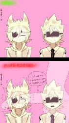 2boys 2d_(artwork) 2d_artwork dialogue_bubble digital_drawing_(artwork) digital_media_(artwork) eddsworld eddsworld_future facial_verification lewd_security_verification looking_ahead meme meme_reference nervous nervous_expression nervous_face nervous_look nervous_male nervous_sweat neutral_expression one_eye_closed one_eye_covered pink_background question_mark questioning questioning_look simple_background simple_coloring simple_shading tom_(eddsworld) tord_(eddsworld) trembling trembling_lines trend twitter_trend uncensored unknown_artist upper_body visor