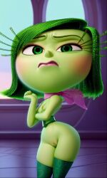 3d accurate_art_style ai_generated belt breasts disgust_(inside_out) disney dumptruck_ass eyelashes green_skin heavy_bottom inside_out naked_female pixar pussy thick_thighs thighs wide_hips wide_thighs