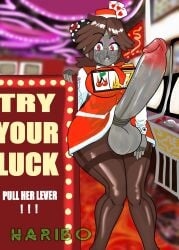 bangs biting_lip biting_own_lip bodypaint brown_hair brunette-haired_female brunette_female brunette_futa brunette_hair casino crash_zoom futanari hand_on_sign haribussy jodie jodie_(crash_zoom) legs_together massive_penis metallic_body metallic_skin pantyhose playing_cards poker_chips red_eyes sign slot_machine slot_machines stewardess stewardess_uniform teeth teeth_clenched teeth_showing teeth_visible veiny_penis