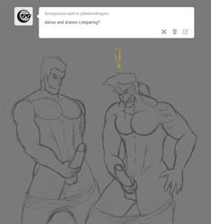 2boys comparing_penis darius_(league_of_legends) draven gay jukeboxdragon league_of_legends male_only sketch tagme yaoi