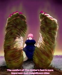 big_breasts bocchi_the_rock! chikarx dirty dirty_feet feet foot_fetish giantess giga_giantess gotou_michiyo huge_breasts hyper_giantess mother painted_nails painted_toenails scrunched_soles scrunched_toes stinky stinky_feet