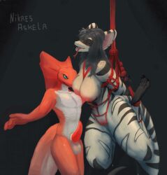 animated anthro bodily_fluids bondage bound dominant dominant_anthro dominant_male erection female gecko genital_fluids genitals lizard male male/female miran nikresaskela nude penis reptile restraints rope rope_bondage rope_harness scalie snake submissive submissive_anthro submissive_female vaginal_fluids vulva
