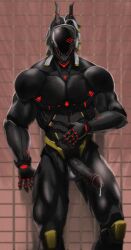 buff circuit_the_robot fuzzypup leaking_precum male male_only penis red_eyes robot robot_male sharp_teeth smiling solo solo_male wire_hair