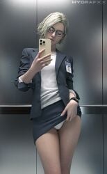 1girls 3d 3d_(artwork) 3d_model biohazard blonde-haired_female blonde_female blonde_hair blonde_hair_female capcom curly_hair elevator fbi fbi_agent fbi_badge female female_only fully_clothed glasses grace_ashcroft grace_ashcroft_(fbi_outfit) grace_ashcroft_(julia_pratt) hydrafxx id_card looking_at_phone office office_clothing office_lady panties phone resident_evil resident_evil_9:_requiem short_hair skirt skirt_lift skirt_up smartphone solo_female tagme teasing teasing_viewer wavy_hair white_panties