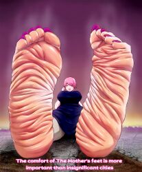 big_breasts bocchi_the_rock! chikarx feet foot_fetish giantess giga_giantess gotou_michiyo huge_breasts hyper_giantess mother painted_nails painted_toenails scrunched_soles scrunched_toes