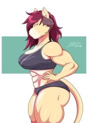 abs artjwink ass biceps breasts furry furry_female furry_only hand_on_hip jwinkz kaylee_(jwinkz) lion lion_ears lion_girl lion_tail medium_breasts muscular muscular_anthro muscular_ass muscular_female muscular_thighs non-human red_hair red_hair_female shaved_side solo solo_female solo_focus tail thighs