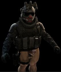 1boy 3d armor bara black_background call_of_duty call_of_duty_modern_warfare_(2019) call_of_duty_modern_warfare_2_(2022) erect erection fu2e7 helmet helmet_covering_face human male male_focus male_only masked_male masked_men muscular muscular_male muscular_male_focus pale_skin render semi_clothed solo_focus solo_male tactical_gear tactical_vest velikan