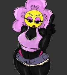 1female 1girls 1woman 2026 2d 2d_(artwork) 2d_artwork battle_for_dream_island bfdi big_boobies big_breasts big_titties bra brat breasts eyelashes female flower flower_(bfdi) gijinka grey_background jacknjellify jean_shorts looking_at_viewer makeup midriff object_show object_shows petals pink_thong pink_topwear shorts tagme tagme_(artist) thick_thighs thighs thong titties whore_eyes