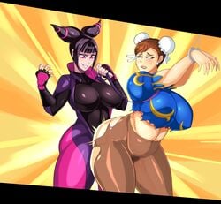 1futa 1girls abs absurdres ahe_gao ass big_breasts breasts chubby chun-li cleavage clothed dickgirl female from_behind futa_on_female futanari highres holding human implied_futanari intersex juri_han large_ass large_breasts leash muscular muscular_female pantyhose street_fighter street_fighter_v thick_thighs torn_clothes wide_hips xiceowl