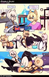2026 absurd_res anal anal_sex anthro areola bent_over big_dildo black_nose blonde_hair blue_eyes blush blush_lines bodily_fluids chastity_cage chastity_device clothing collared_shirt comic_panel cum cum_while_chaste cum_while_penetrated digital_drawing_(artwork) digital_media_(artwork) dildo dildo_in_ass dildo_insertion dirtyscoundrel double_dildo duo ejaculation english_description english_text femboy flat_chastity_cage fur genital_fluids gloves hair hands-free hands_together handwear heart_symbol hearts_around_head hi_res humanoid_hands inner_ear_fluff latex latex_clothing latex_gloves latex_handwear latex_legwear latex_thigh_highs legwear looking_pleasured male male/male markings metal_chastity_cage mutual_insertion mutual_masturbation nipple_piercing nipple_ring nipples object_in_ass open_mouth orange_body orange_fur orgasm penetration piercing pink_areola pink_clothing pink_inner_ear pink_nipples pink_nose pink_shirt pink_t-shirt pink_topwear ring_(marking) ring_piercing ringed_tail sex_toy sex_toy_in_ass sex_toy_insertion shirt simultaneous_orgasms sora_(tehkey) speech_bubble stretched_anus striped_body striped_fur striped_markings striped_tail stripes t-shirt tail tail_markings text thigh_highs topwear tuft wearing_chastity_cage wearing_chastity_device white_body white_fur white_hair white_inner_ear_fluff